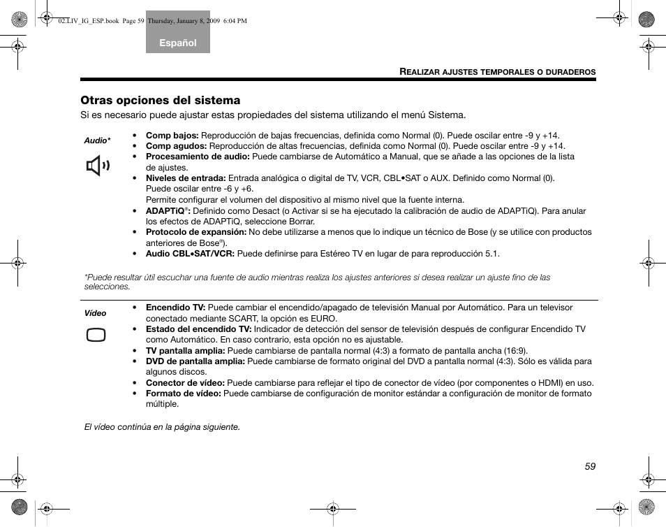 Otras opciones del sistema | Bose AM314478 User Manual | Page 149 / 260