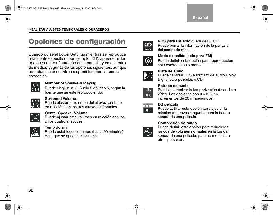 Opciones de configuración | Bose AM314478 User Manual | Page 152 / 260