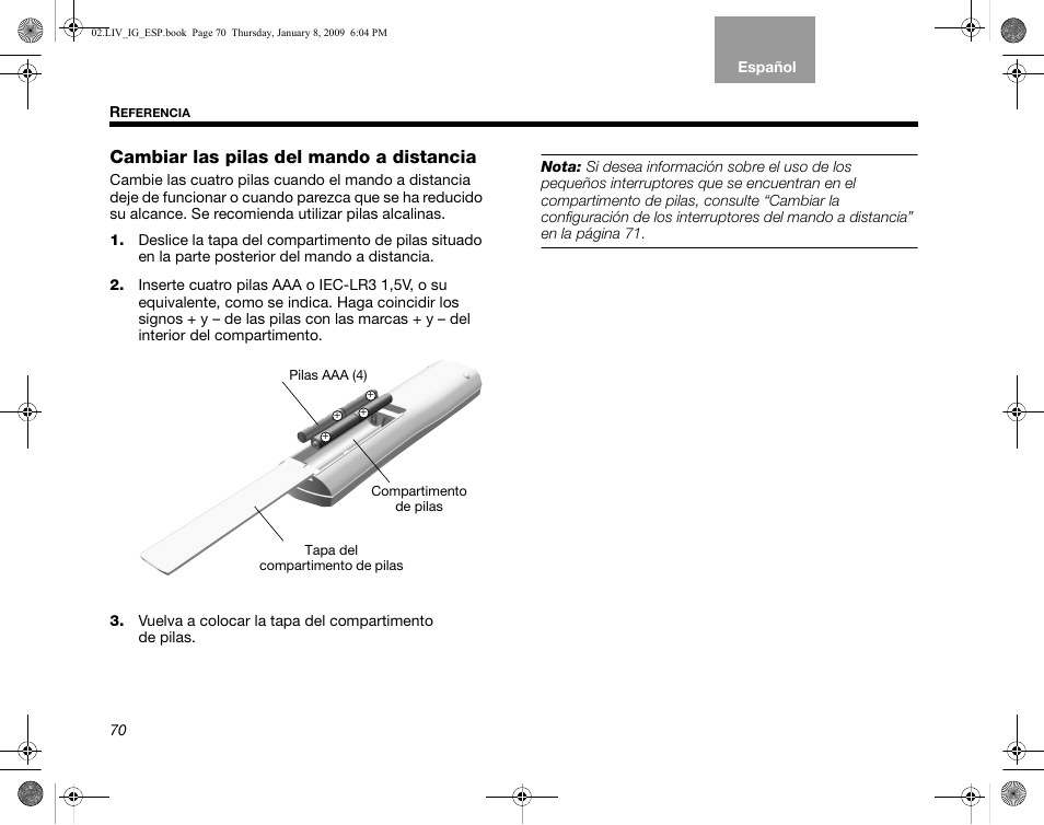 Cambiar las pilas del mando a distancia | Bose AM314478 User Manual | Page 160 / 260
