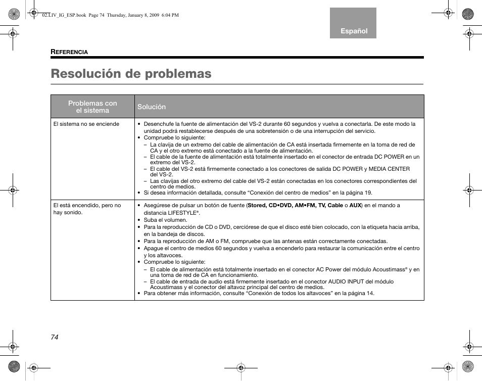 Resolución de problemas | Bose AM314478 User Manual | Page 164 / 260