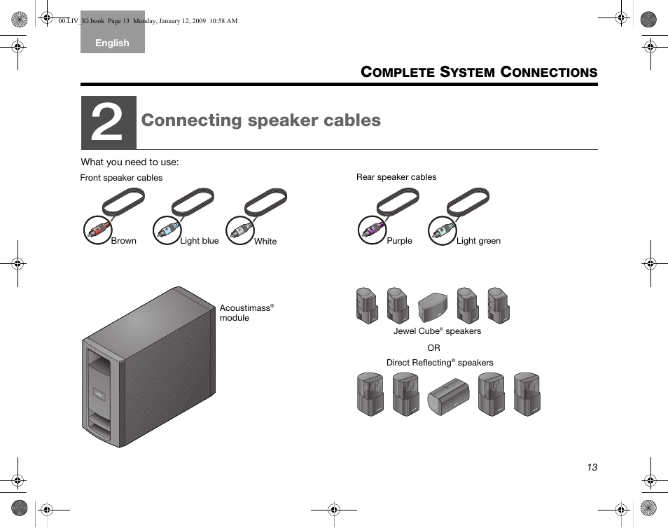 Omplete, Ystem, Onnections | Connecting speaker cables | Bose AM314478 User Manual | Page 17 / 260