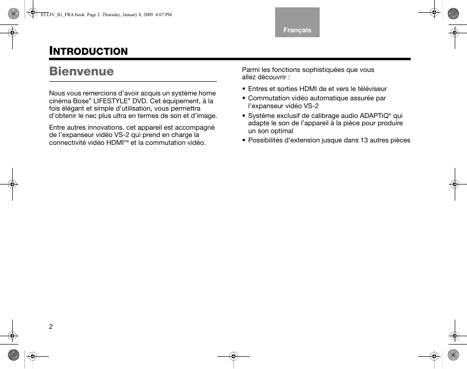 Ntroduction, Bienvenue | Bose AM314478 User Manual | Page 178 / 260