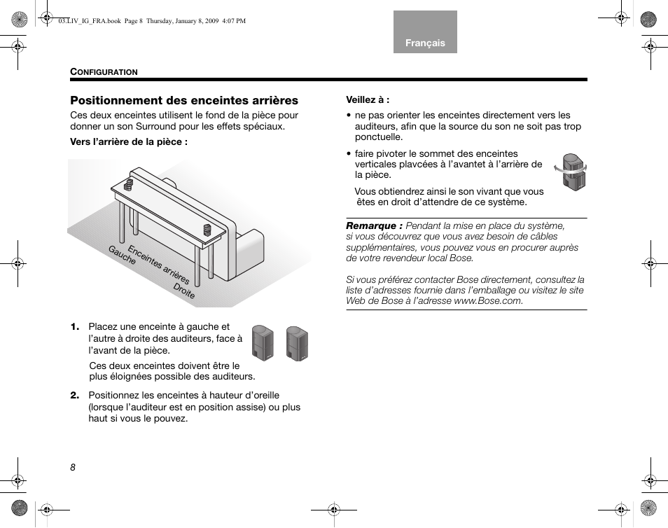 Positionnement des enceintes arrières | Bose AM314478 User Manual | Page 184 / 260