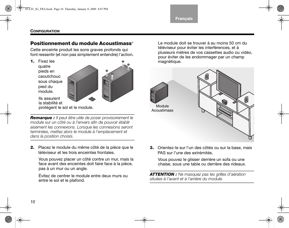 Positionnement du module acoustimass | Bose AM314478 User Manual | Page 186 / 260
