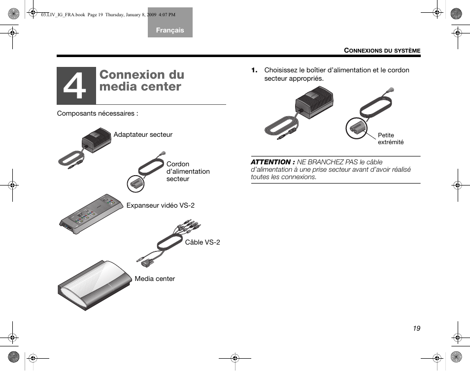 Connexion du media center | Bose AM314478 User Manual | Page 195 / 260