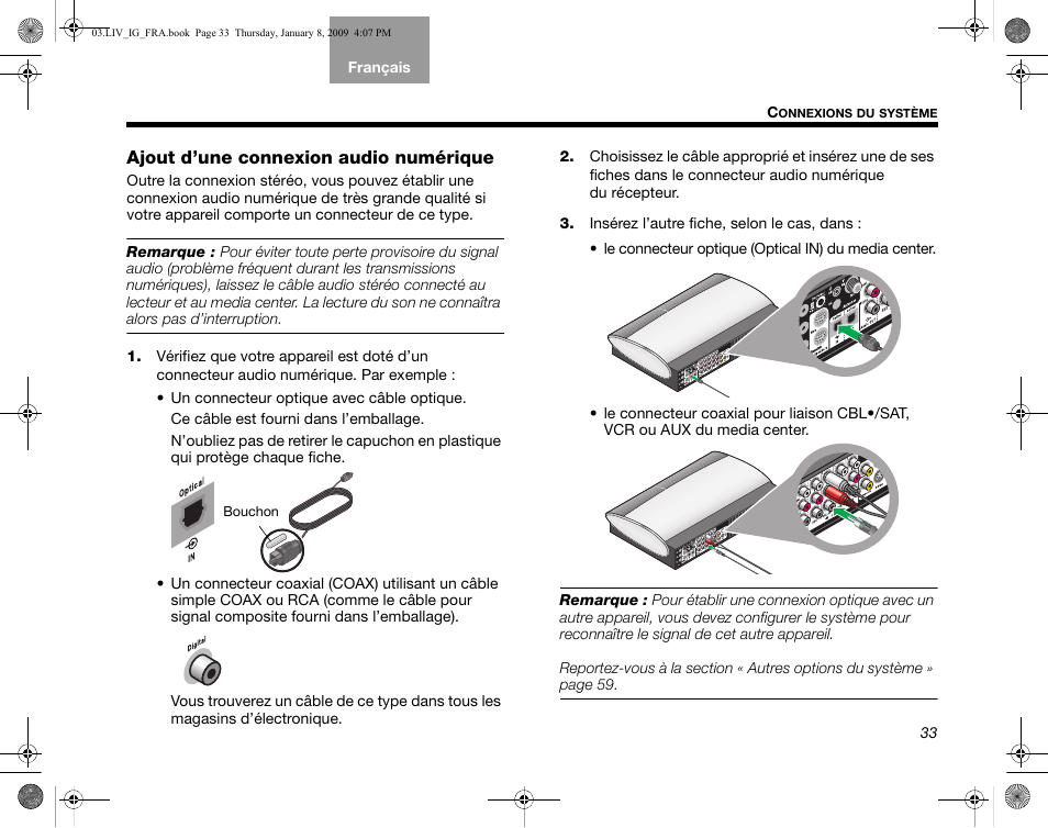 Ajout d’une connexion audio numérique | Bose AM314478 User Manual | Page 209 / 260