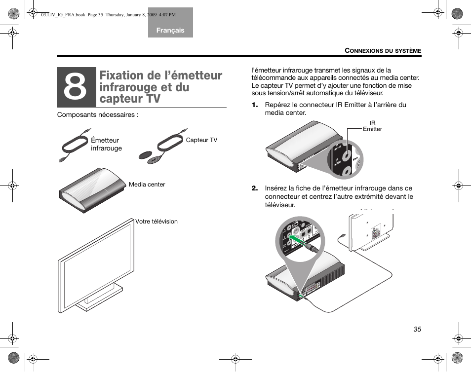 Fixation de l’émetteur infrarouge et du capteur tv | Bose AM314478 User Manual | Page 211 / 260