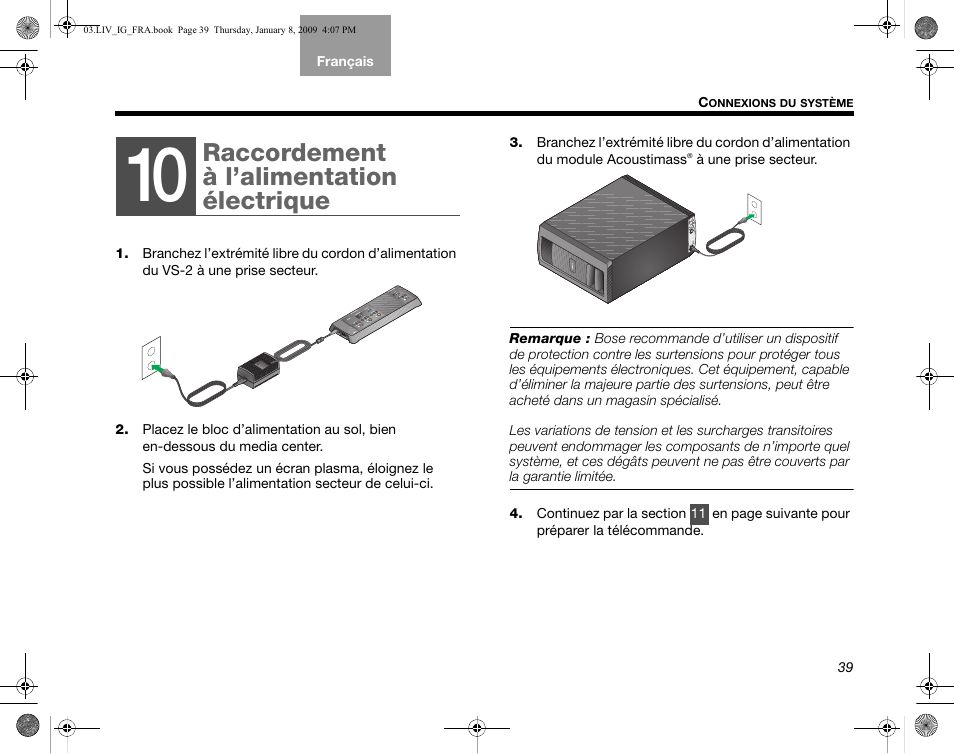 Raccordement à l’alimentation électrique | Bose AM314478 User Manual | Page 215 / 260
