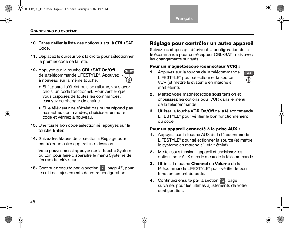 Réglage pour contrôler un autre appareil | Bose AM314478 User Manual | Page 222 / 260