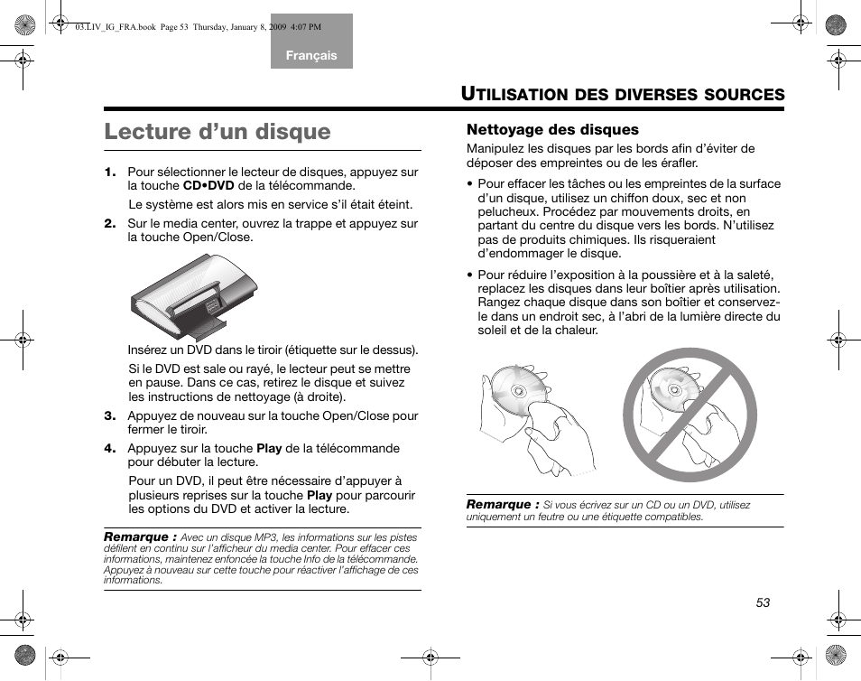 Tilisation, Diverses, Sources | Lecture d’un disque, Nettoyage des disques | Bose AM314478 User Manual | Page 229 / 260
