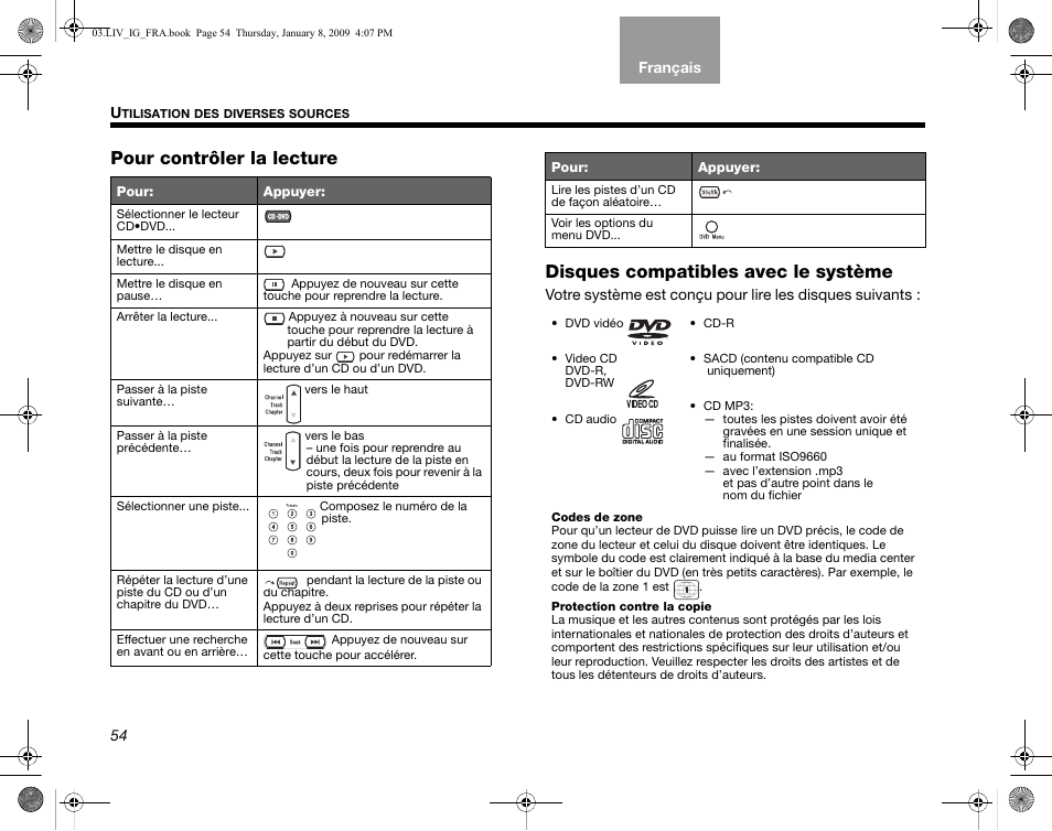 Pour contrôler la lecture, Disques compatibles avec le système | Bose AM314478 User Manual | Page 230 / 260