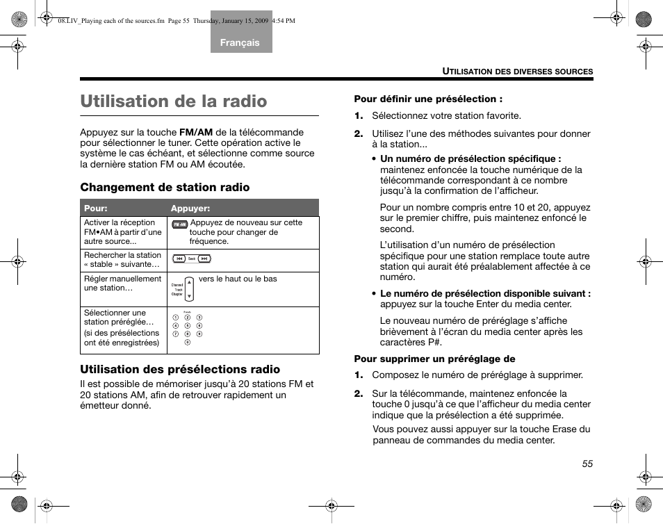 Utilisation de la radio, Changement de station radio, Utilisation des présélections radio | Bose AM314478 User Manual | Page 231 / 260