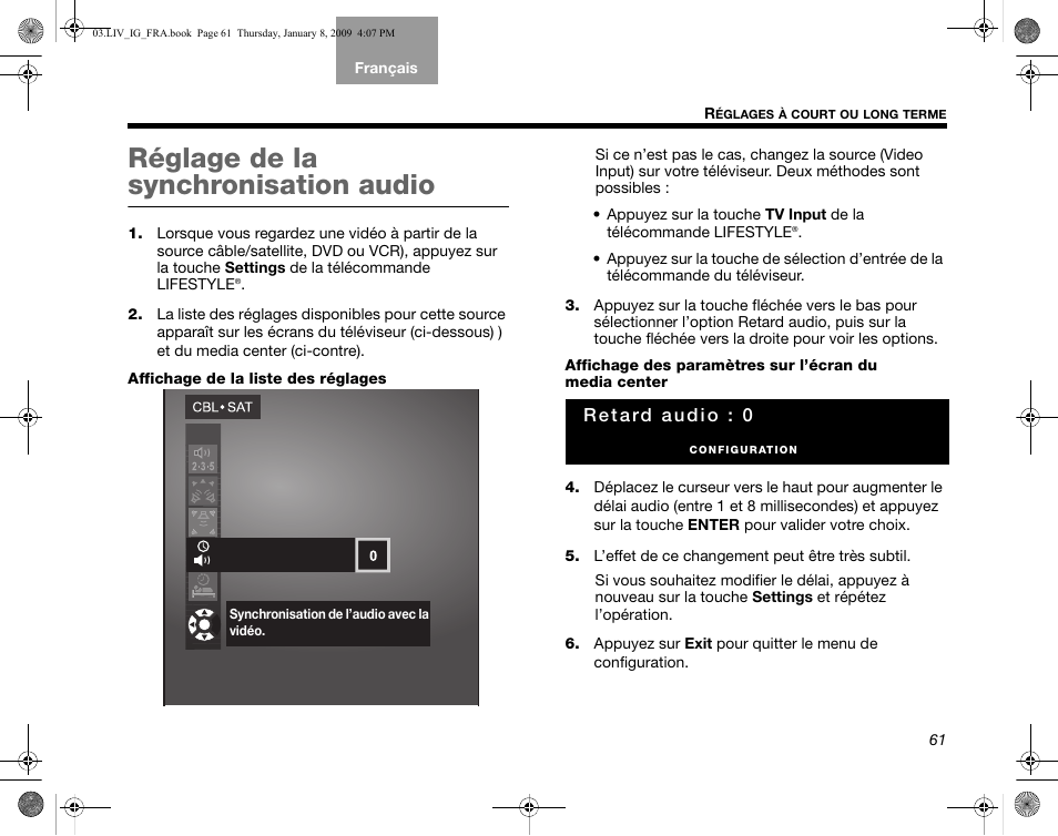 Réglage de la synchronisation audio | Bose AM314478 User Manual | Page 237 / 260