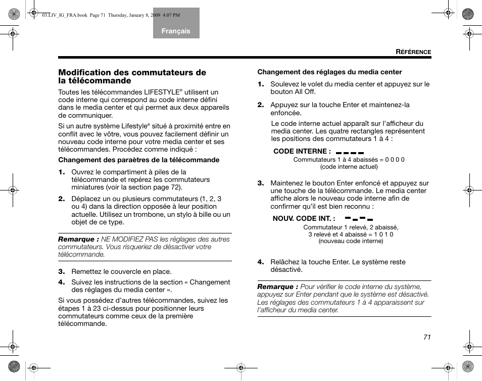 Modification des commutateurs de la télécommande | Bose AM314478 User Manual | Page 247 / 260