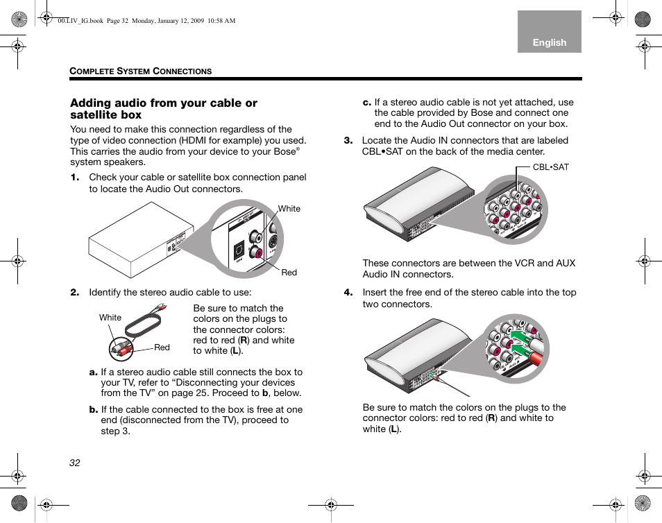 Adding audio from your cable or satellite box | Bose AM314478 User Manual | Page 36 / 260