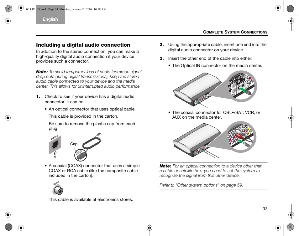 Including a digital audio connection | Bose AM314478 User Manual | Page 37 / 260