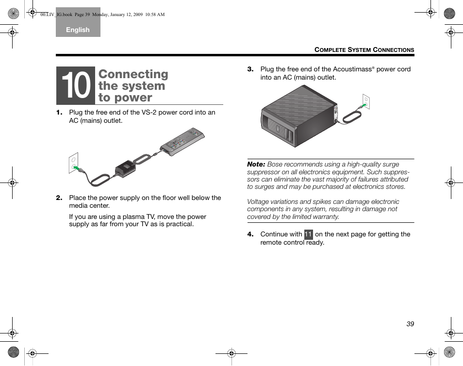 Connecting the system to power | Bose AM314478 User Manual | Page 43 / 260