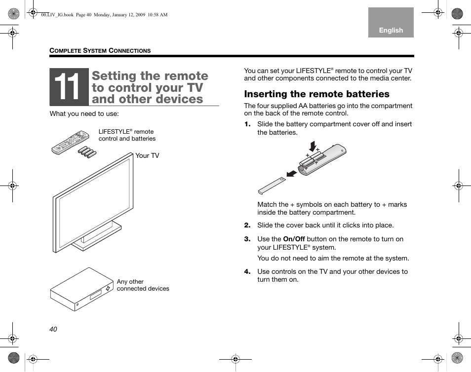 Inserting the remote batteries | Bose AM314478 User Manual | Page 44 / 260