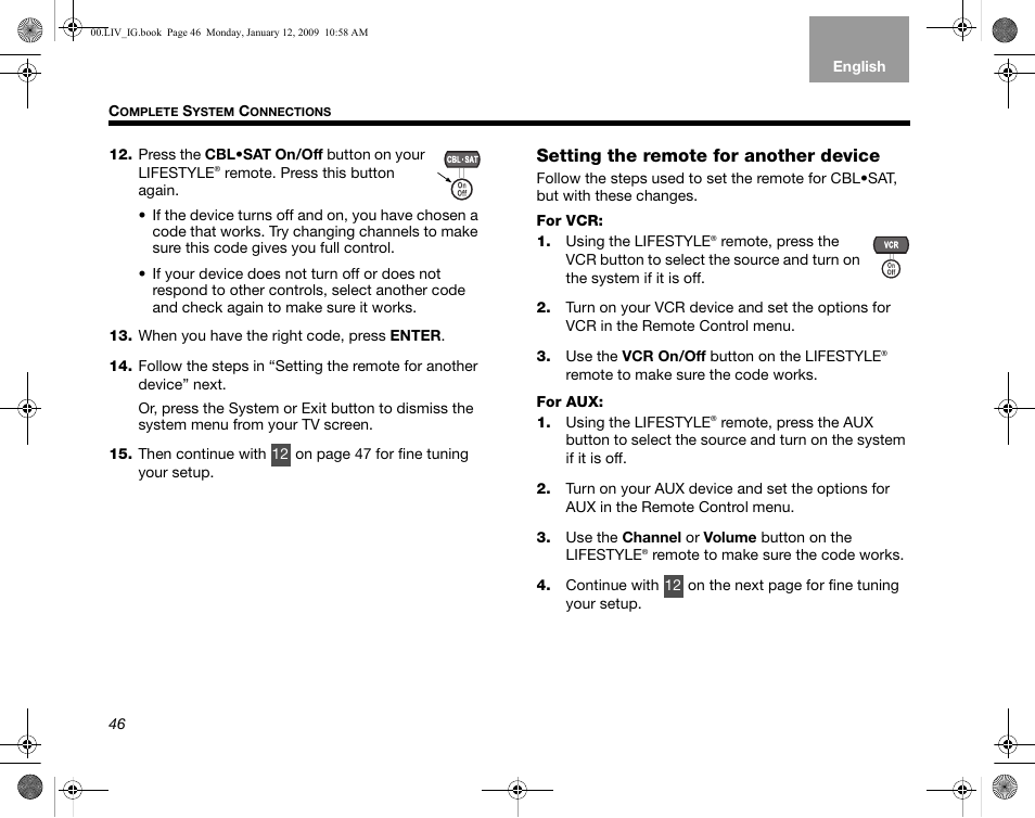Setting the remote for another device | Bose AM314478 User Manual | Page 50 / 260
