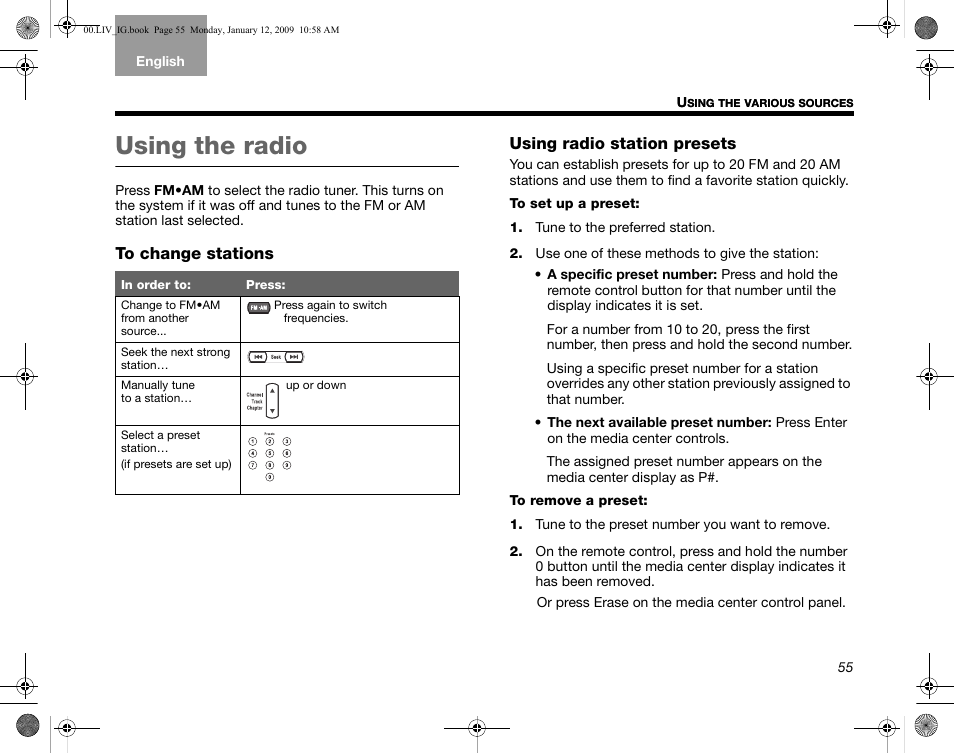 Using the radio, To change stations, Using radio station presets | Bose AM314478 User Manual | Page 59 / 260