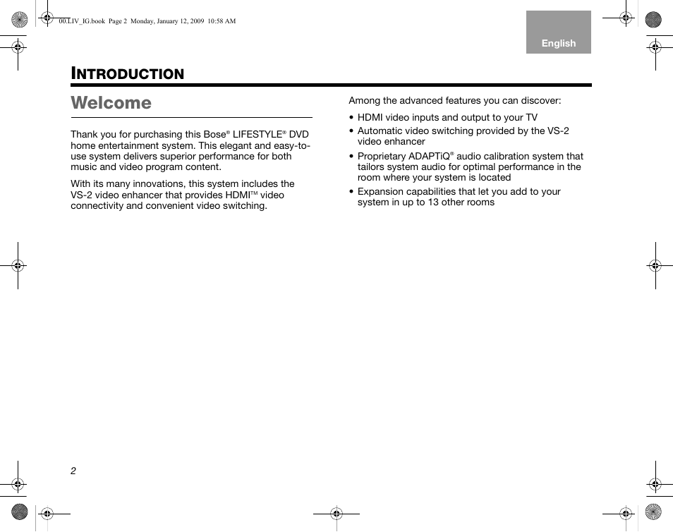 Welcome, Ntroduction | Bose AM314478 User Manual | Page 6 / 260