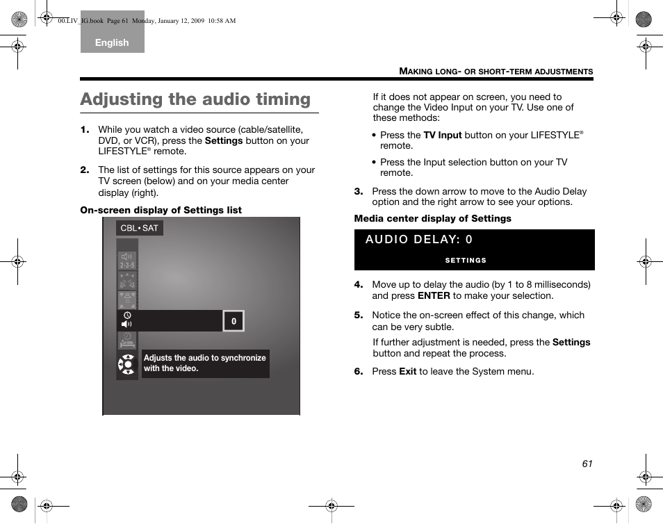 Adjusting the audio timing | Bose AM314478 User Manual | Page 65 / 260