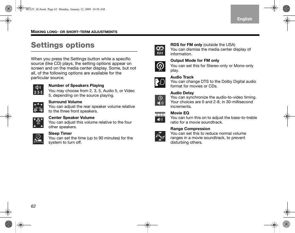 Settings options | Bose AM314478 User Manual | Page 66 / 260