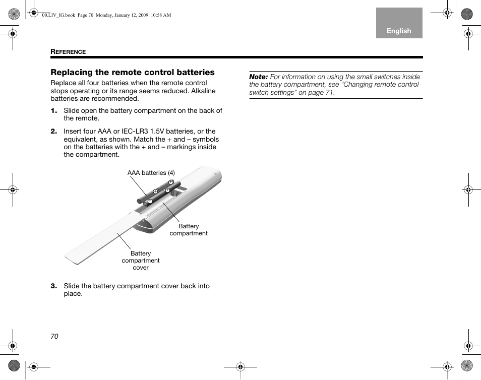 Replacing the remote control batteries | Bose AM314478 User Manual | Page 74 / 260