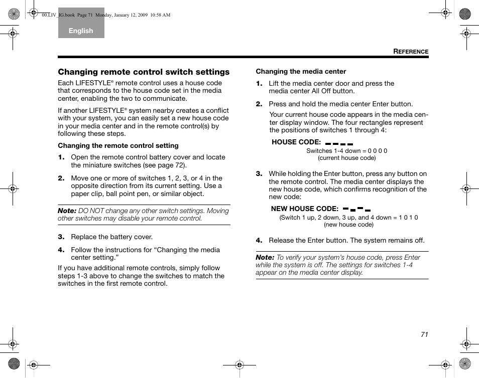Changing remote control switch settings | Bose AM314478 User Manual | Page 75 / 260