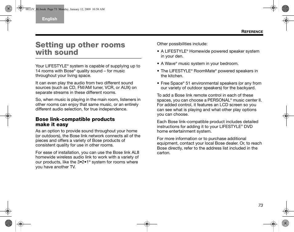 Setting up other rooms with sound, Bose link-compatible products make it easy, Bose | Bose AM314478 User Manual | Page 77 / 260