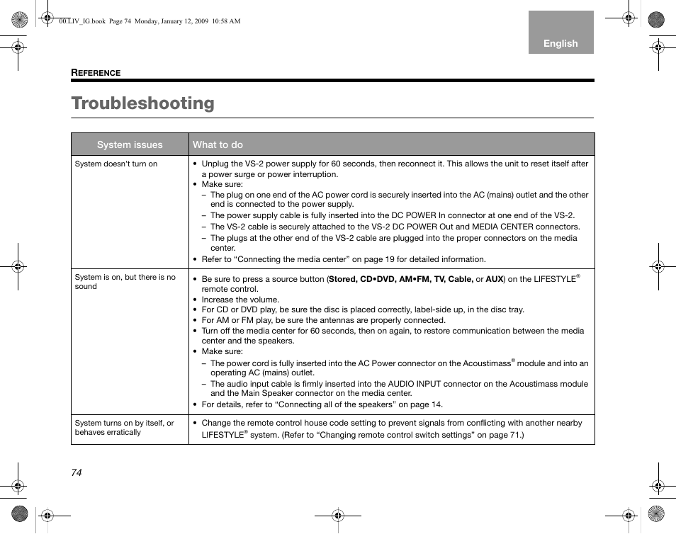 Troubleshooting | Bose AM314478 User Manual | Page 78 / 260