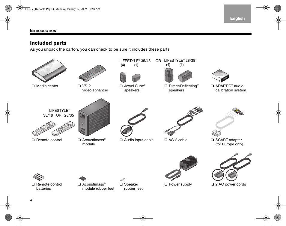 Included parts | Bose AM314478 User Manual | Page 8 / 260