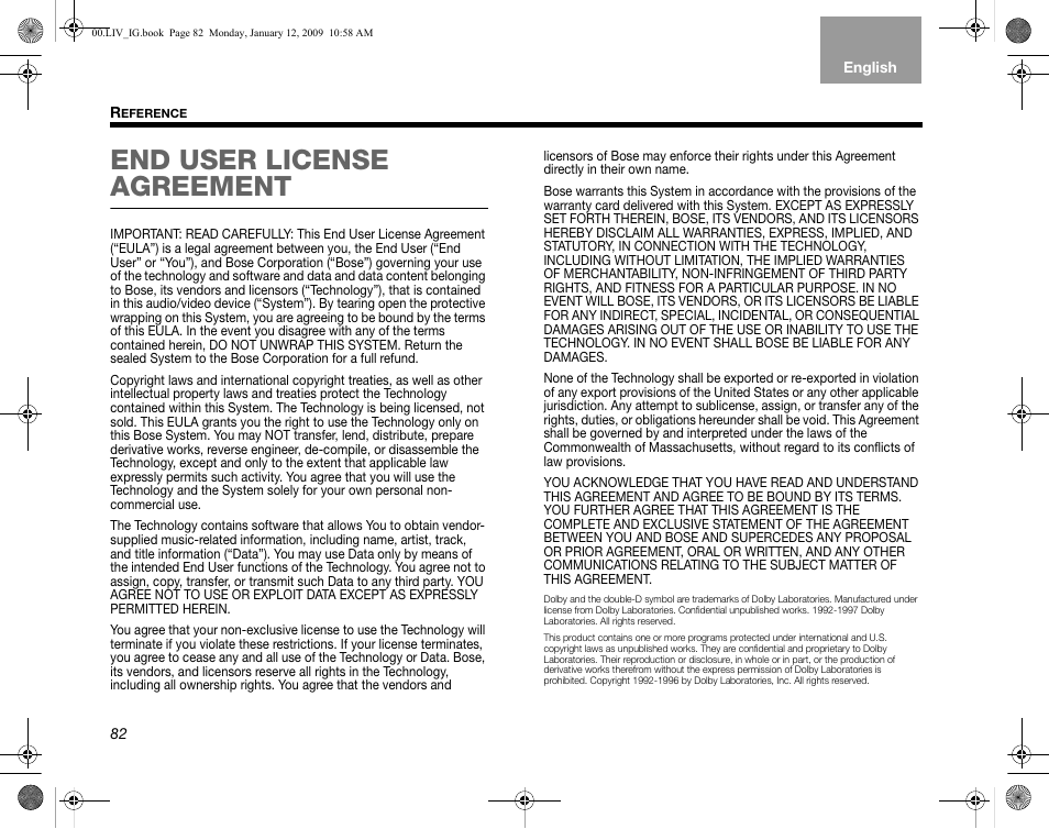 End user license agreement | Bose AM314478 User Manual | Page 86 / 260