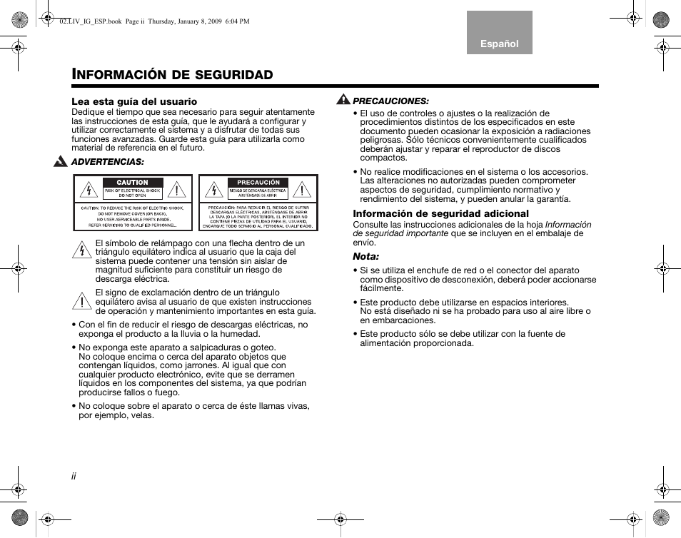 Nformación, Seguridad | Bose AM314478 User Manual | Page 88 / 260