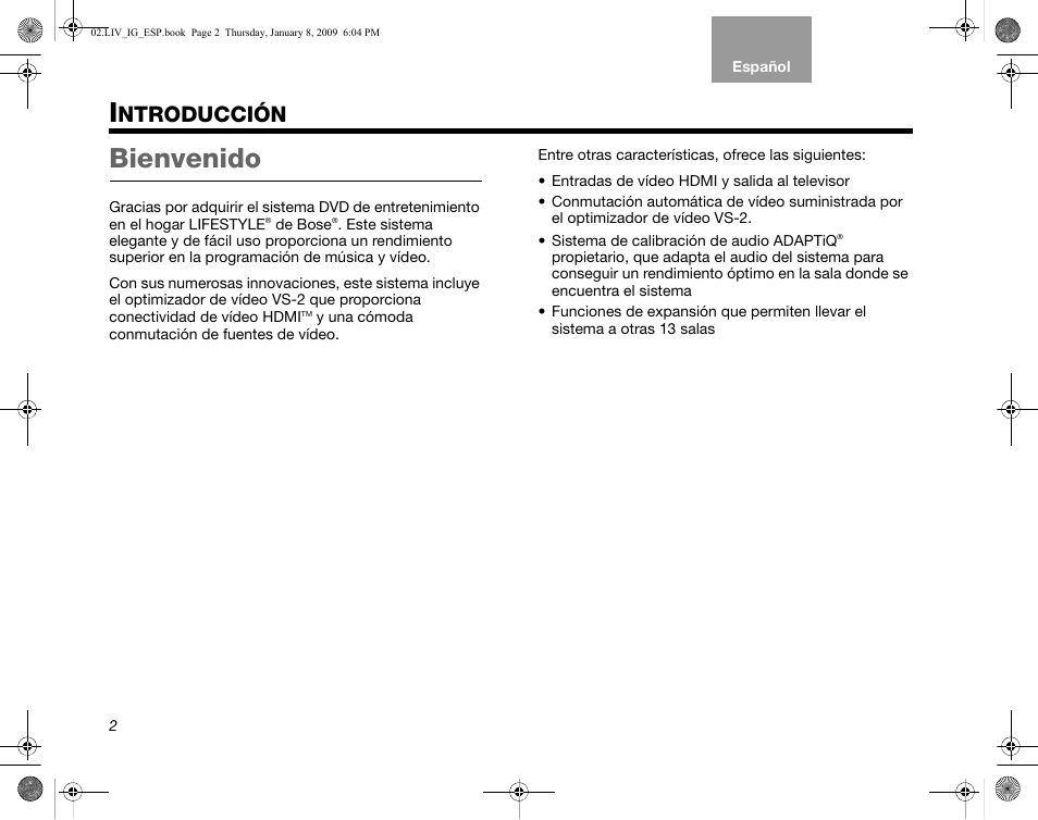 Ntroducción, Bienvenido | Bose AM314478 User Manual | Page 92 / 260