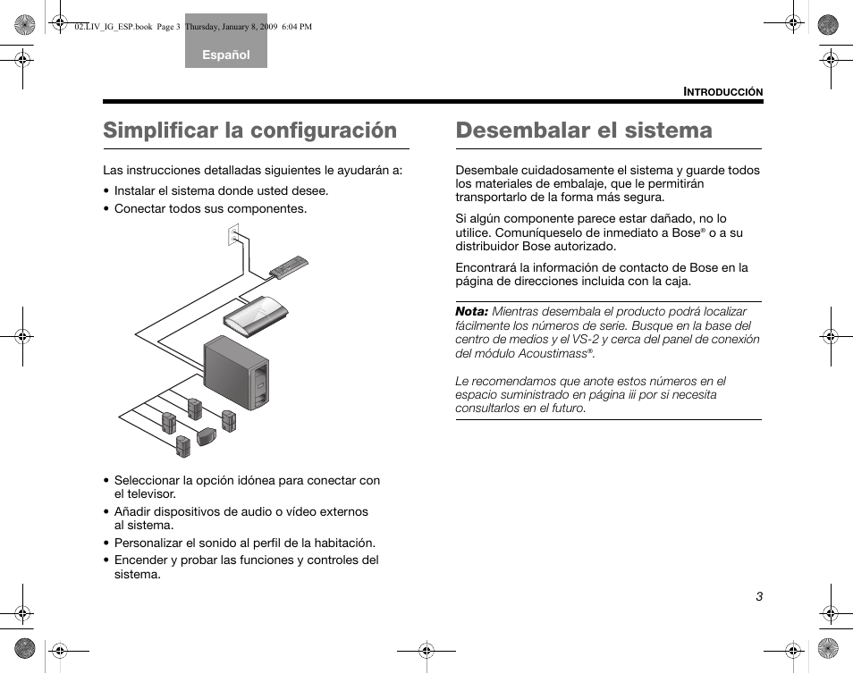 Simplificar la configuración, Desembalar el sistema | Bose AM314478 User Manual | Page 93 / 260