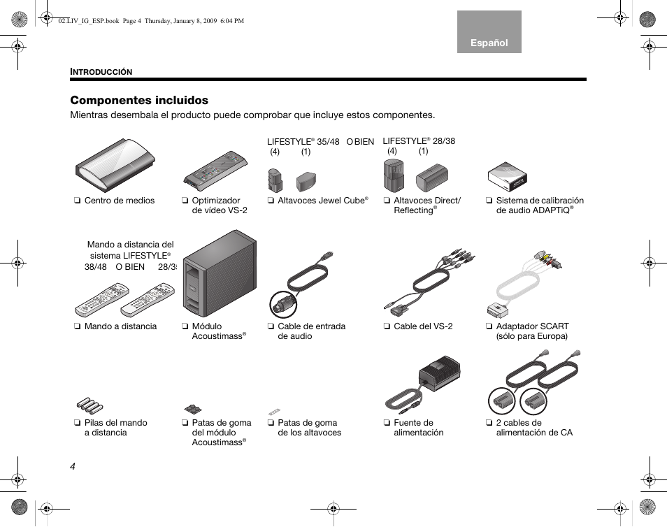 Componentes incluidos | Bose AM314478 User Manual | Page 94 / 260