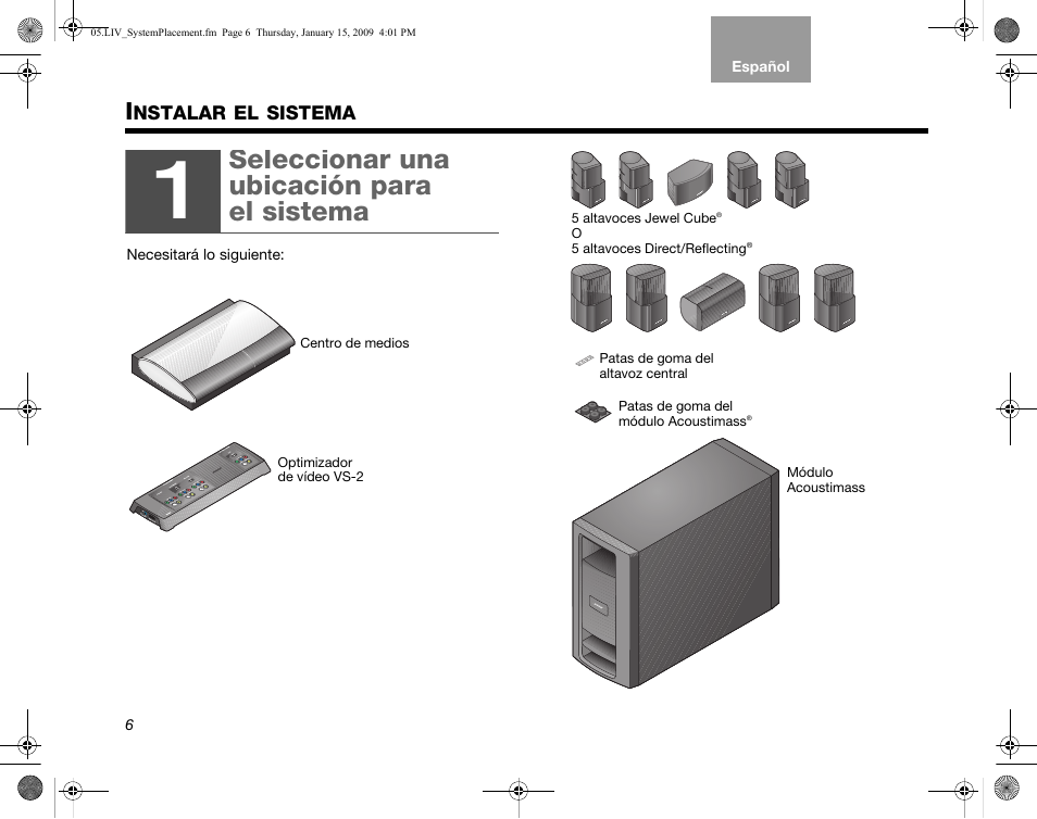 Nstalar, Sistema, Seleccionar una ubicación para el sistema | Bose AM314478 User Manual | Page 96 / 260