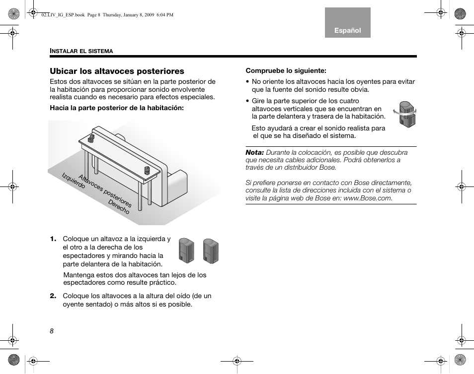 Ubicar los altavoces posteriores | Bose AM314478 User Manual | Page 98 / 260