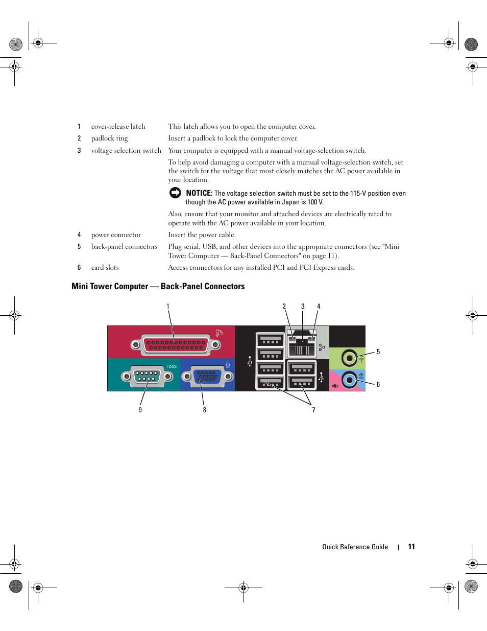 Mini tower computer - back-panel connectors, Mini tower computer — back-panel connectors | Dell OptiPlex 745c (Early 2007) User Manual | Page 11 / 36