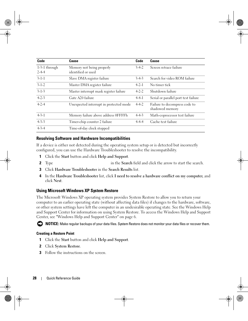 Resolving software and hardware incompatibilities, Using microsoft windows xp system restore | Dell OptiPlex 745c (Early 2007) User Manual | Page 28 / 36