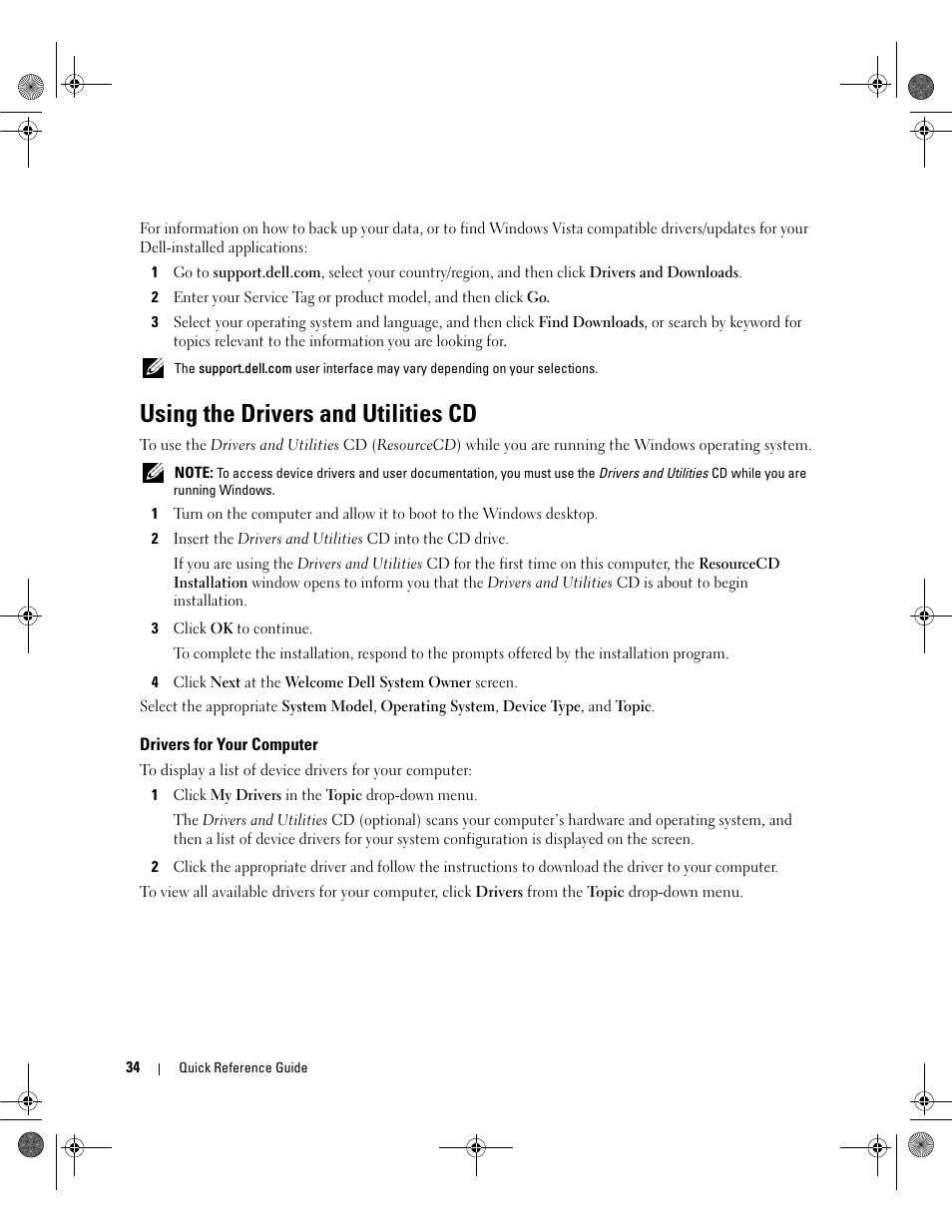 Using the drivers and utilities cd, Drivers for your computer, Support.dell.com | Dell OptiPlex 745c (Early 2007) User Manual | Page 34 / 36