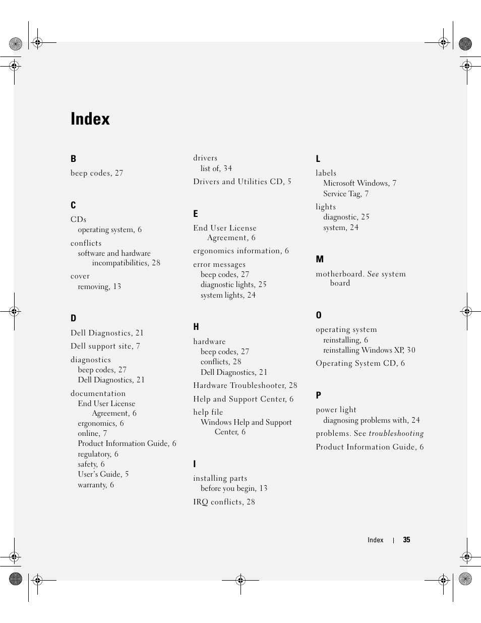 Index | Dell OptiPlex 745c (Early 2007) User Manual | Page 35 / 36