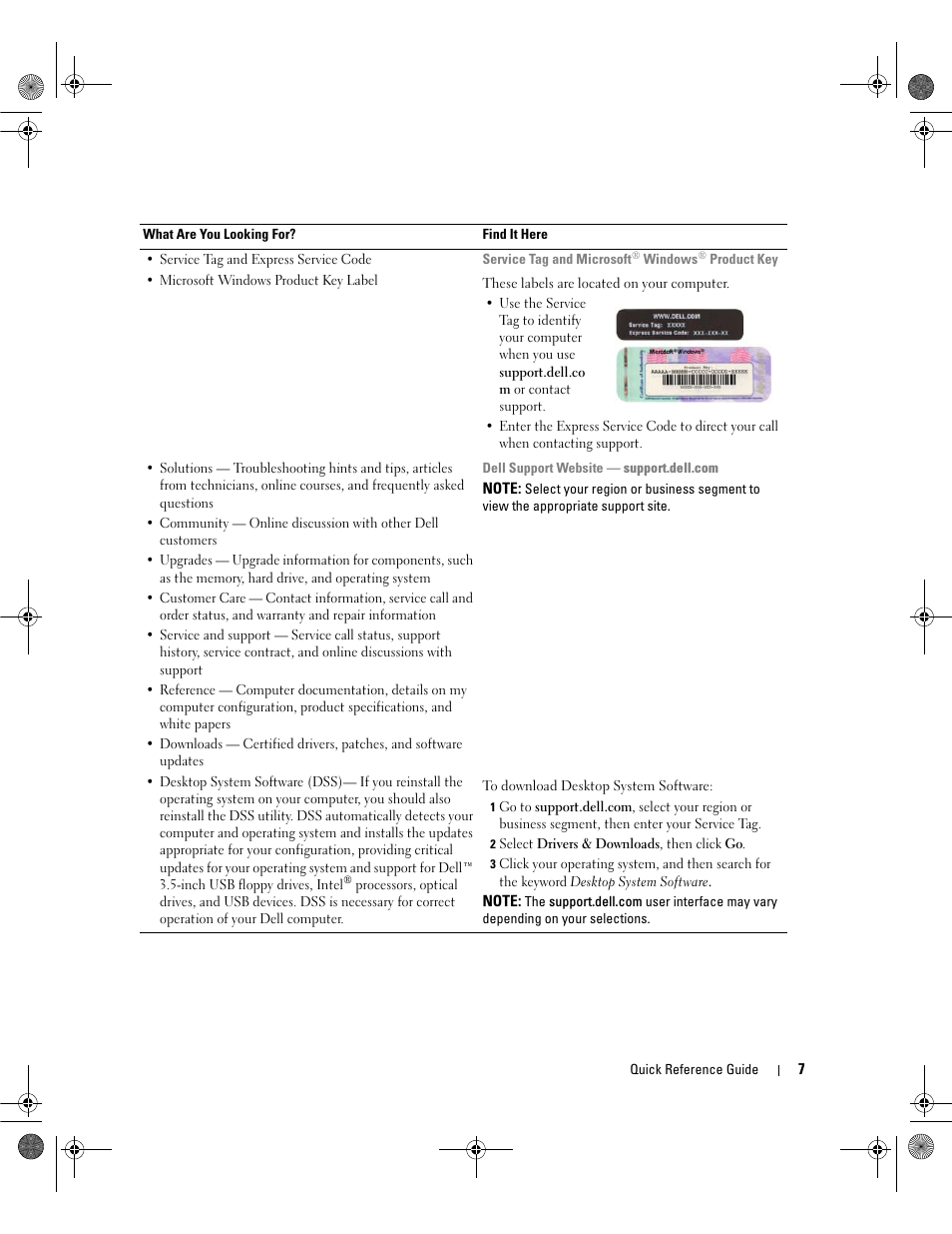 On your computer (see "service tag and microsoft, Windows | Dell OptiPlex 745c (Early 2007) User Manual | Page 7 / 36