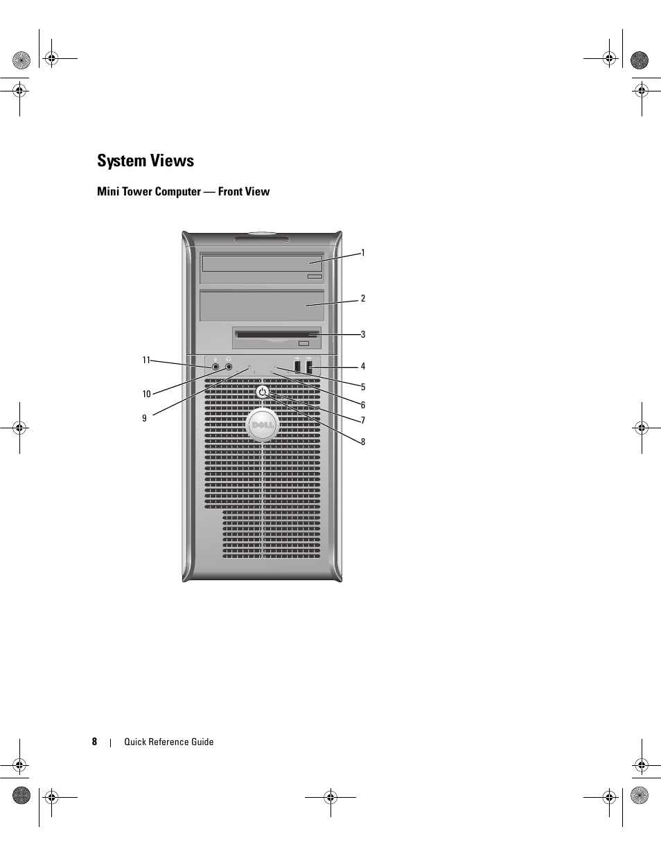 System views, Mini tower computer - front view, Mini tower computer — front view | Dell OptiPlex 745c (Early 2007) User Manual | Page 8 / 36