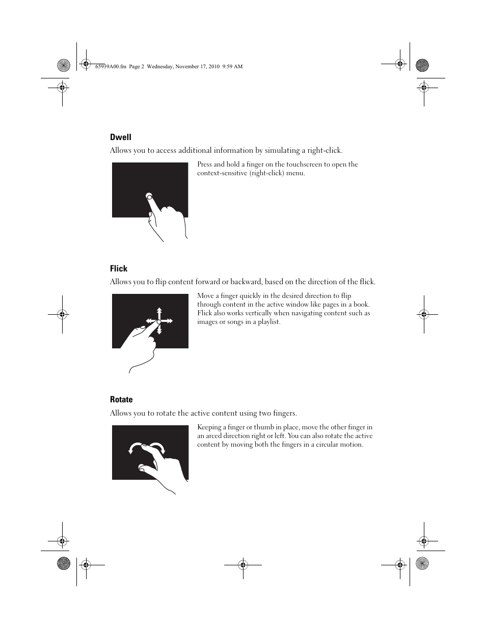 Dwell, Flick, Rotate | Dell Vostro 3700 (Early 2010) User Manual | Page 2 / 4