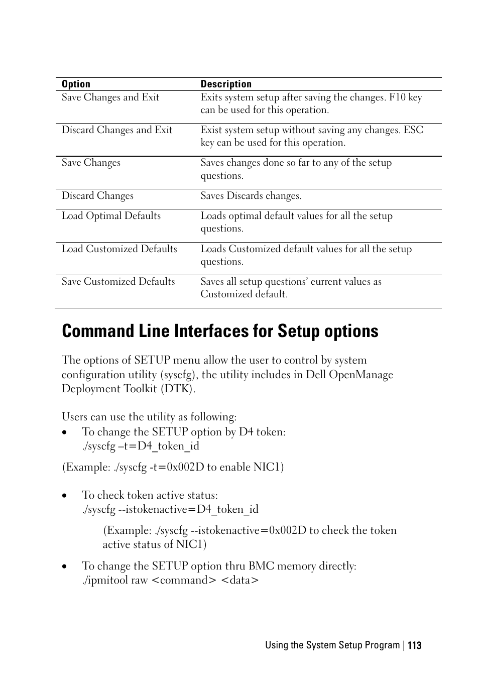 Command line interfaces for setup options | Dell PowerEdge C6220 User Manual | Page 113 / 329