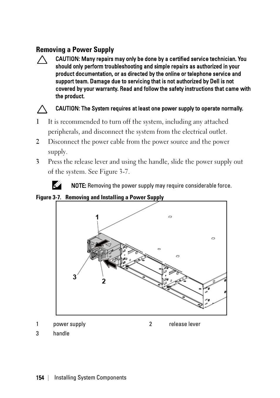 Removing a power supply | Dell PowerEdge C6220 User Manual | Page 154 / 329