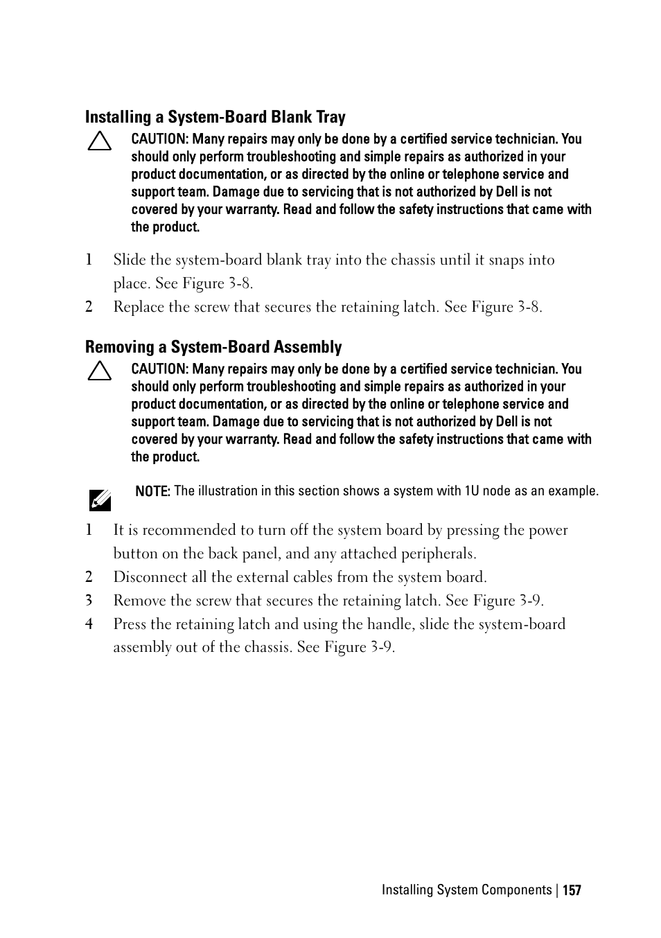 Installing a system-board blank tray, Removing a system-board assembly | Dell PowerEdge C6220 User Manual | Page 157 / 329