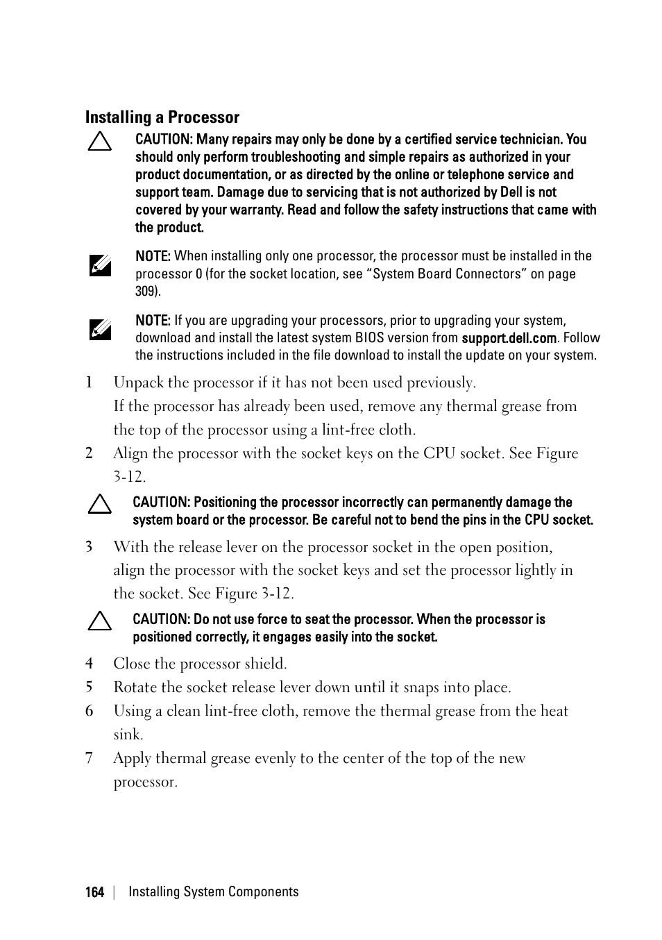 Installing a processor | Dell PowerEdge C6220 User Manual | Page 164 / 329